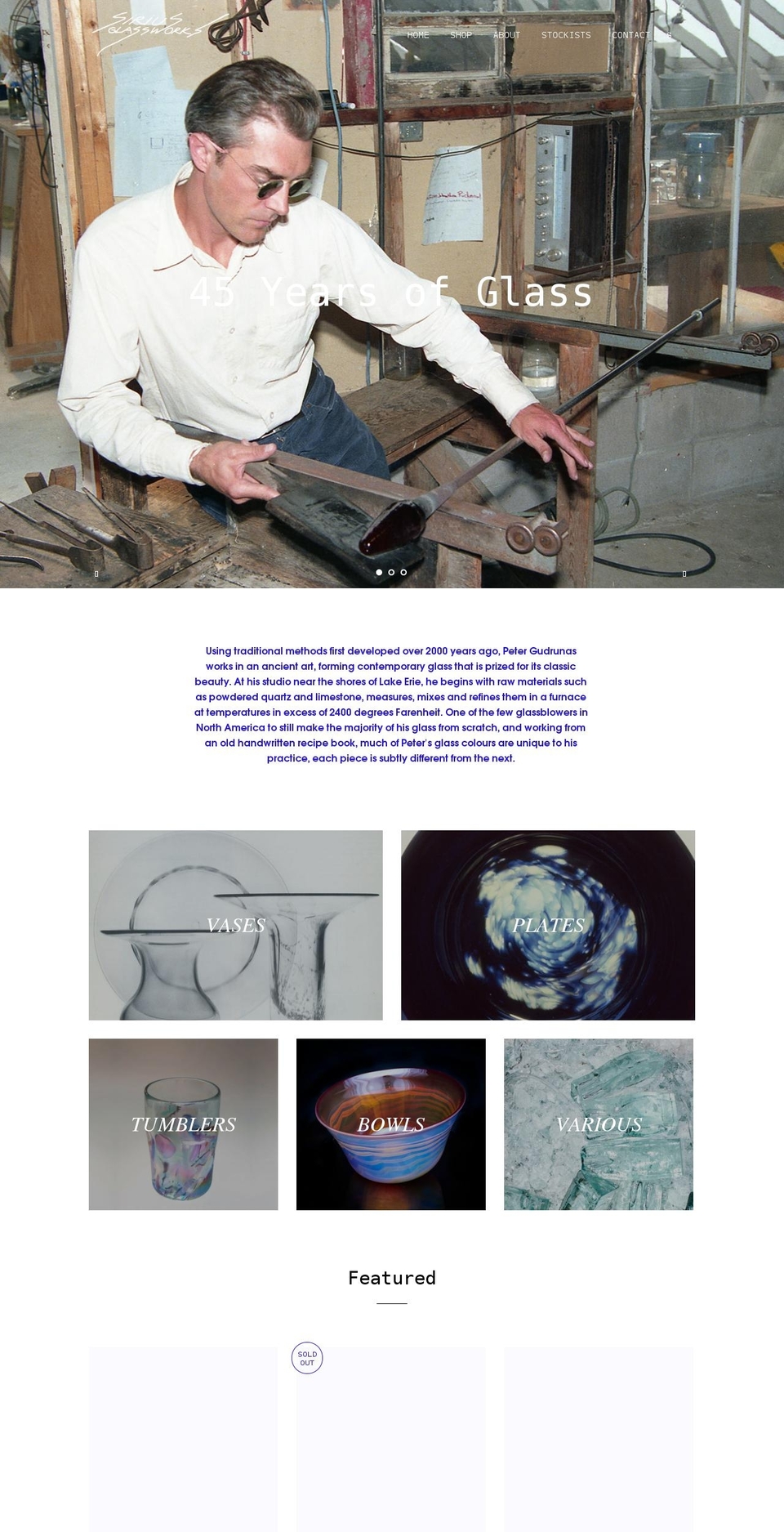 siriusglassworks.com shopify website screenshot