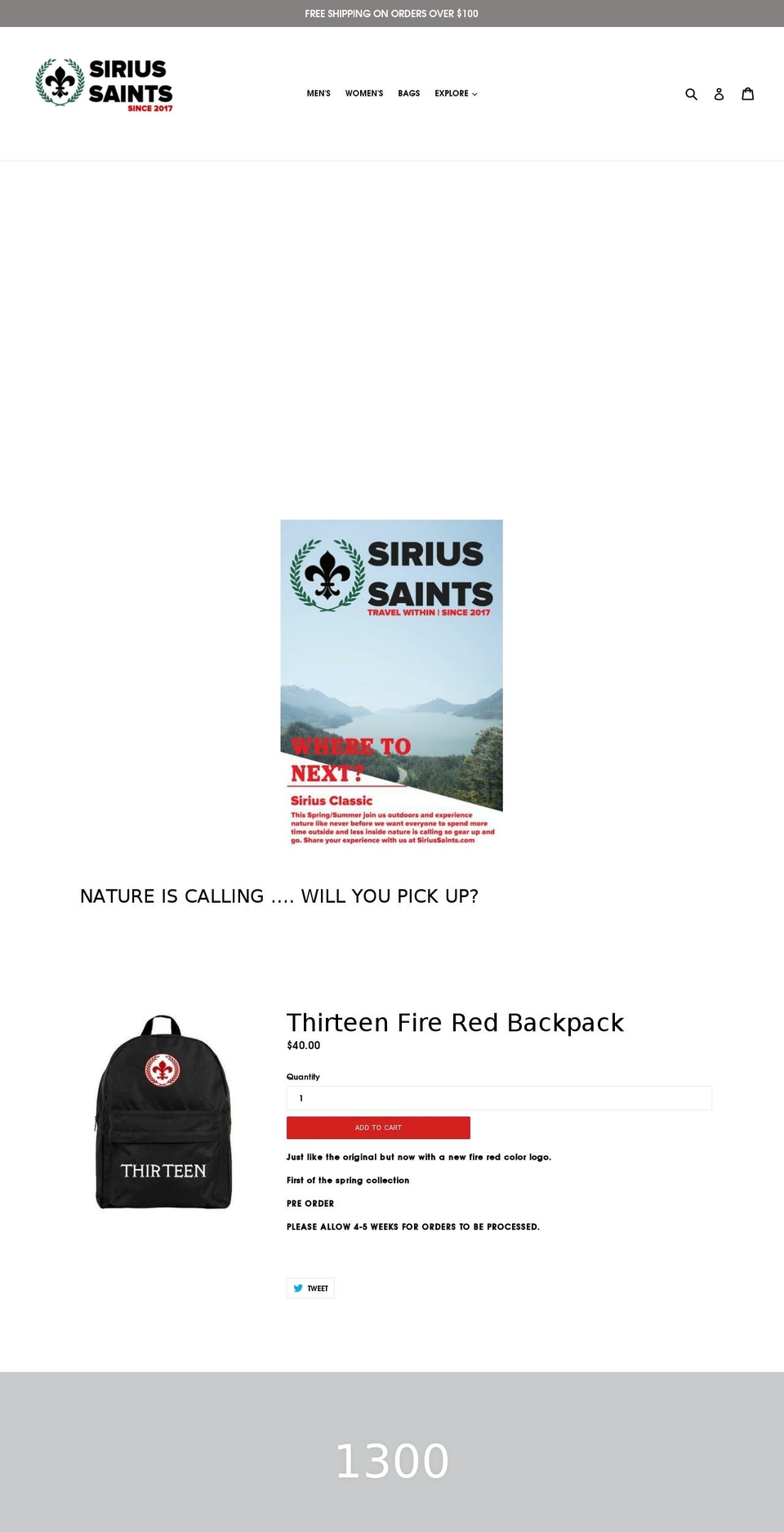 siriussaints.com — Shopify storefront screenshot