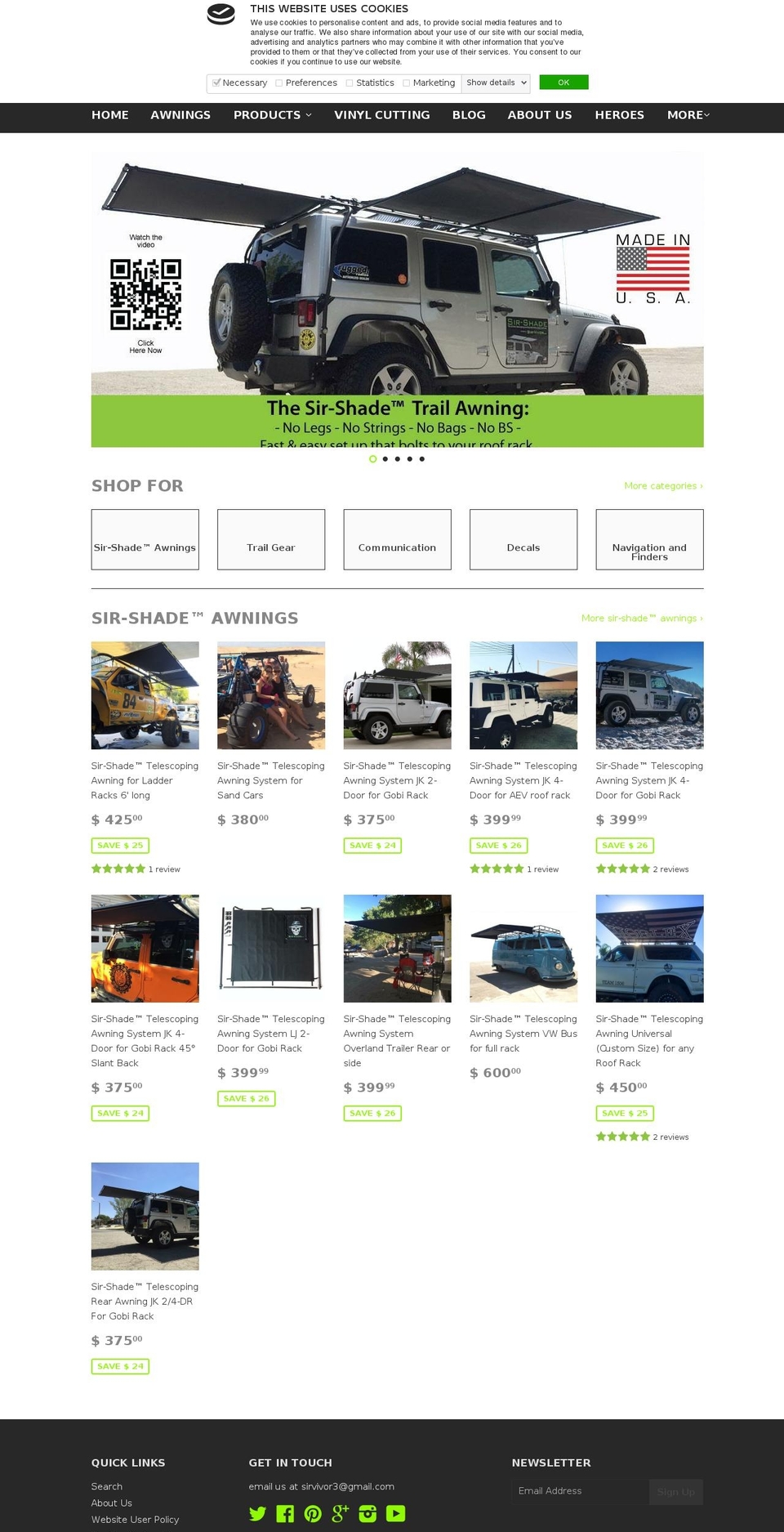 sirshade.com — Shopify storefront screenshot