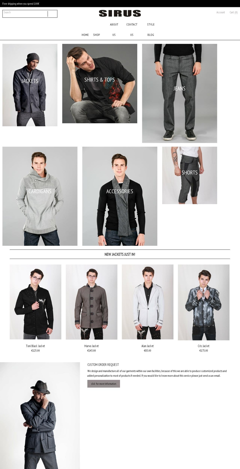 sirusclothing.com — Shopify storefront screenshot