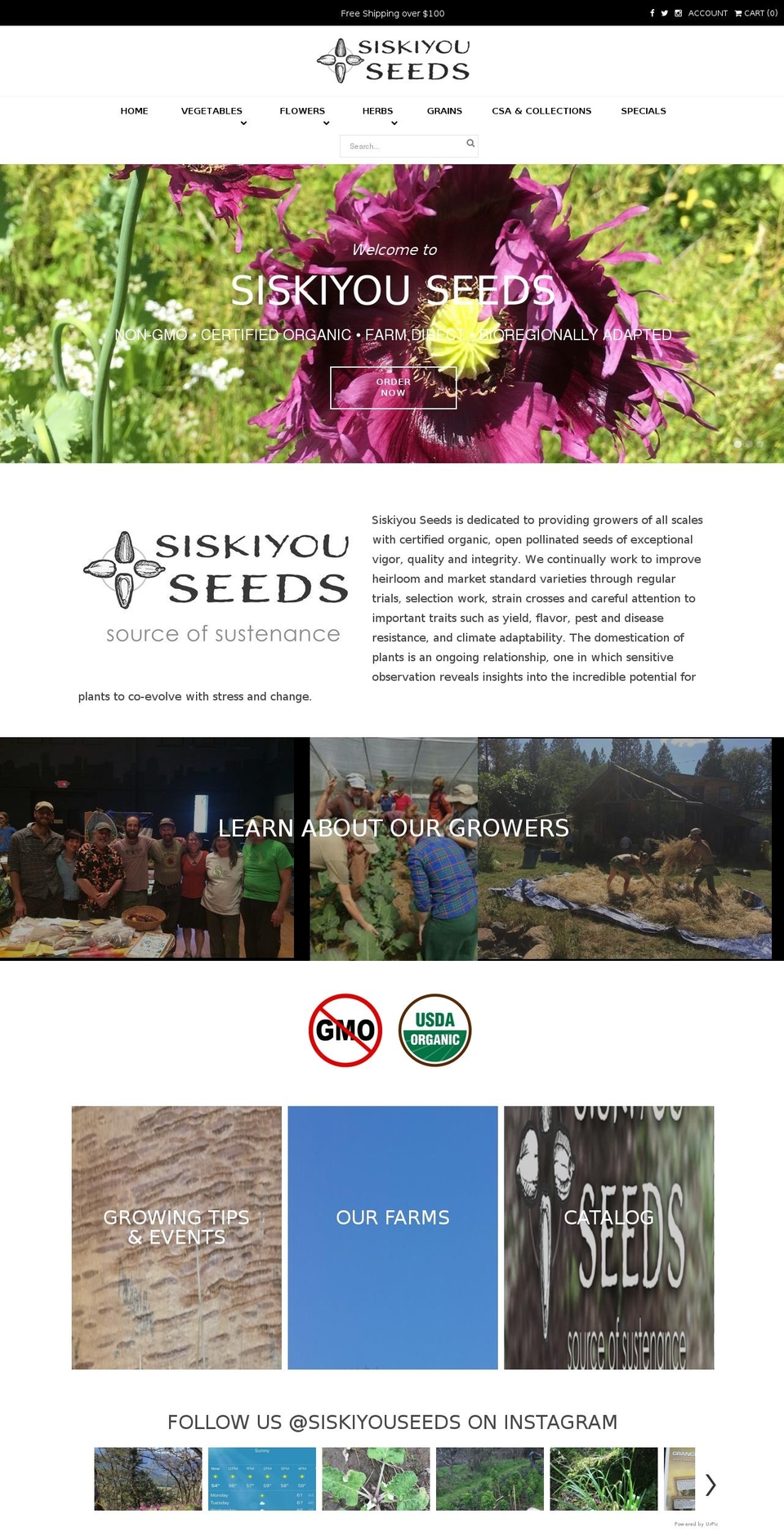 siskiyouseeds.com shopify website screenshot