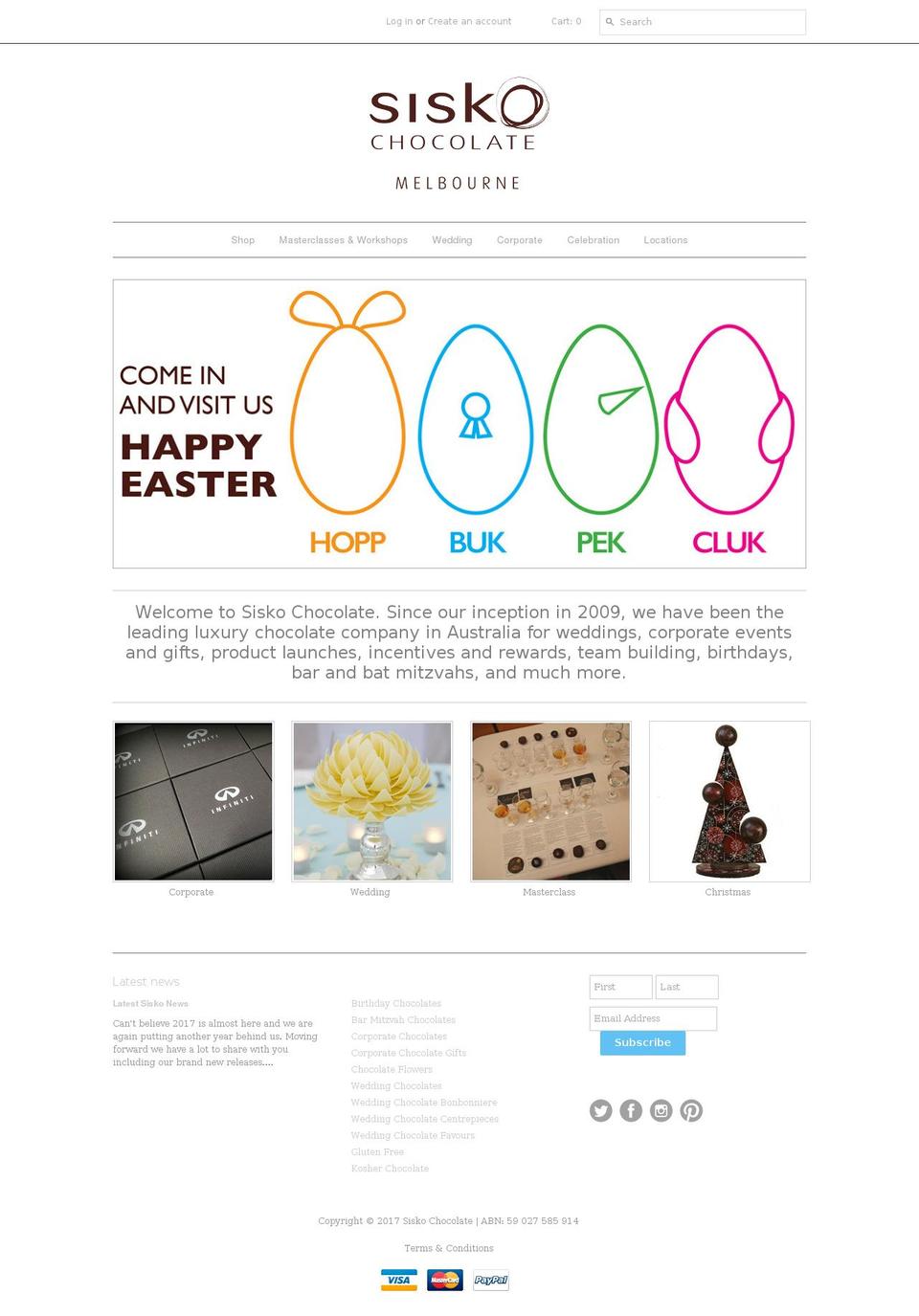 siskochocolate.com.au shopify website screenshot