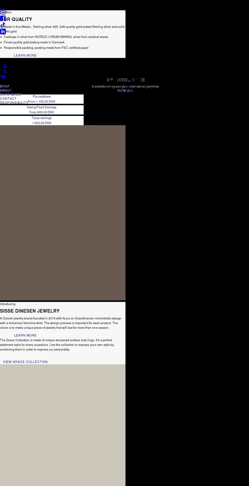 sissedinesen.com — Shopify storefront screenshot