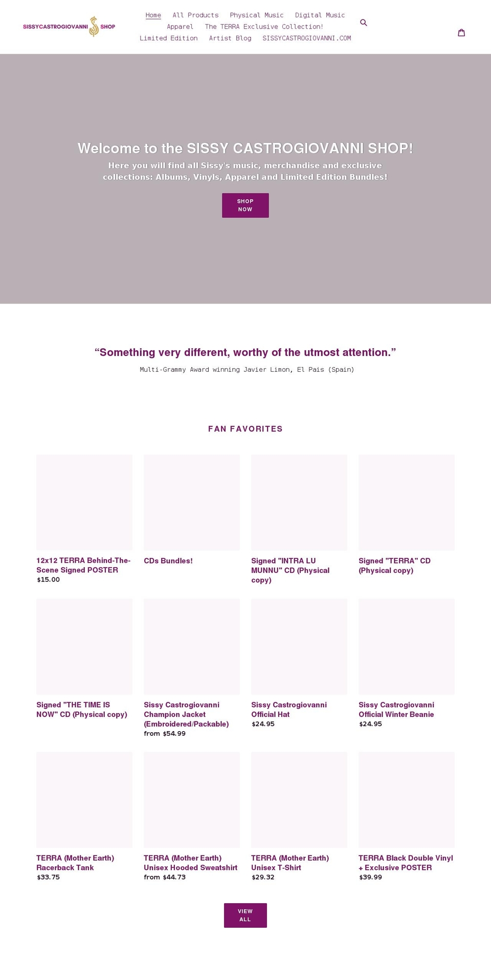 sissycastrogiovannishop.com shopify website screenshot