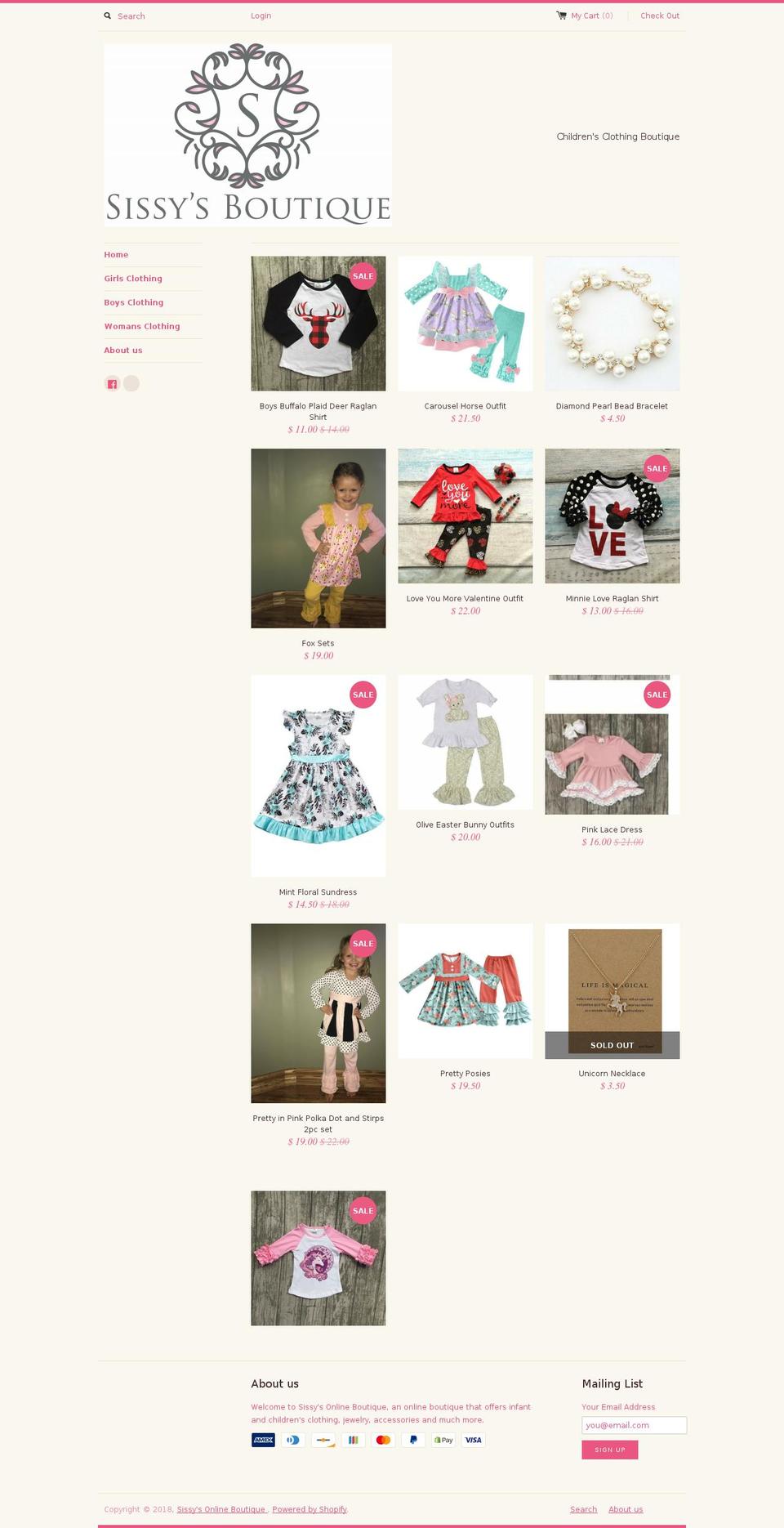 sissysonlineboutique.com shopify website screenshot
