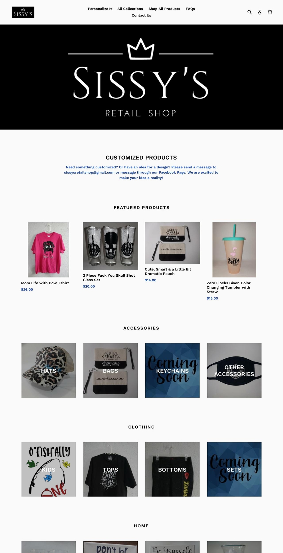 sissysretailshop.com shopify website screenshot