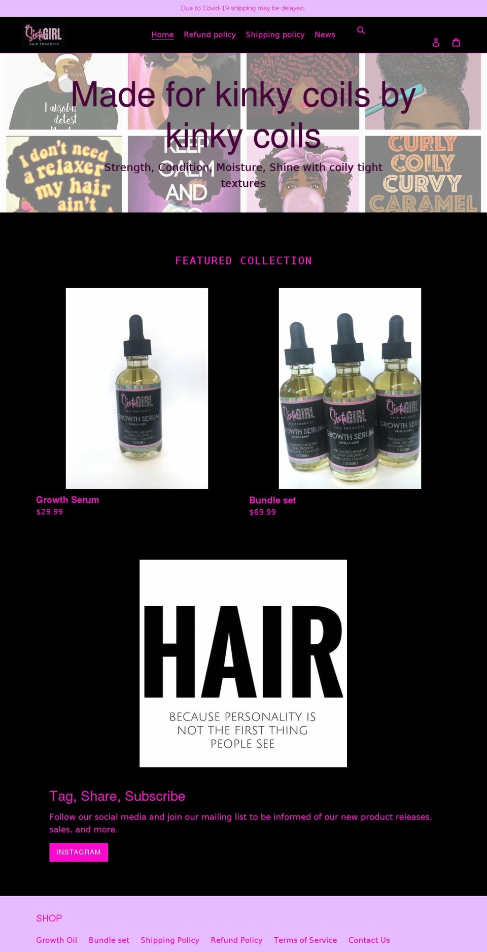 sistagirlhairproducts.com shopify website screenshot