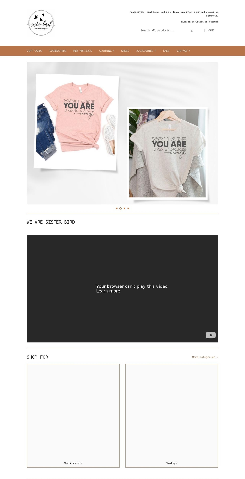 sister-bird-boutique.myshopify.com shopify website screenshot