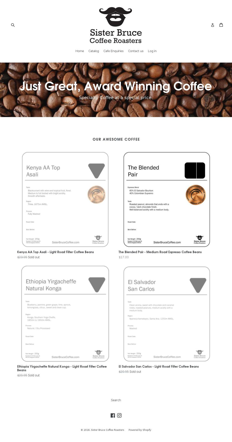 sisterbrucecoffee.com — Shopify storefront screenshot