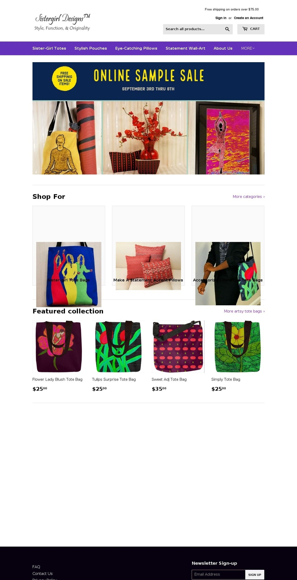 sistergirldesigns.com — Shopify storefront screenshot