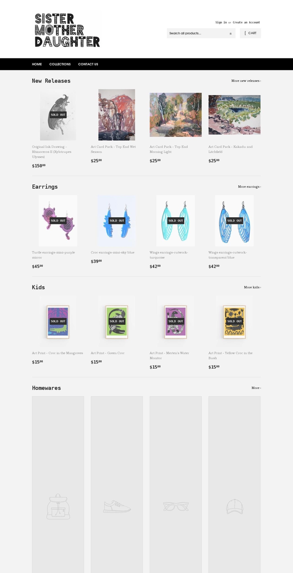 sistermotherdaughter.com.au shopify website screenshot