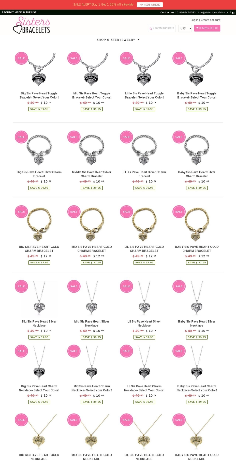 sistersbracelets.com shopify website screenshot