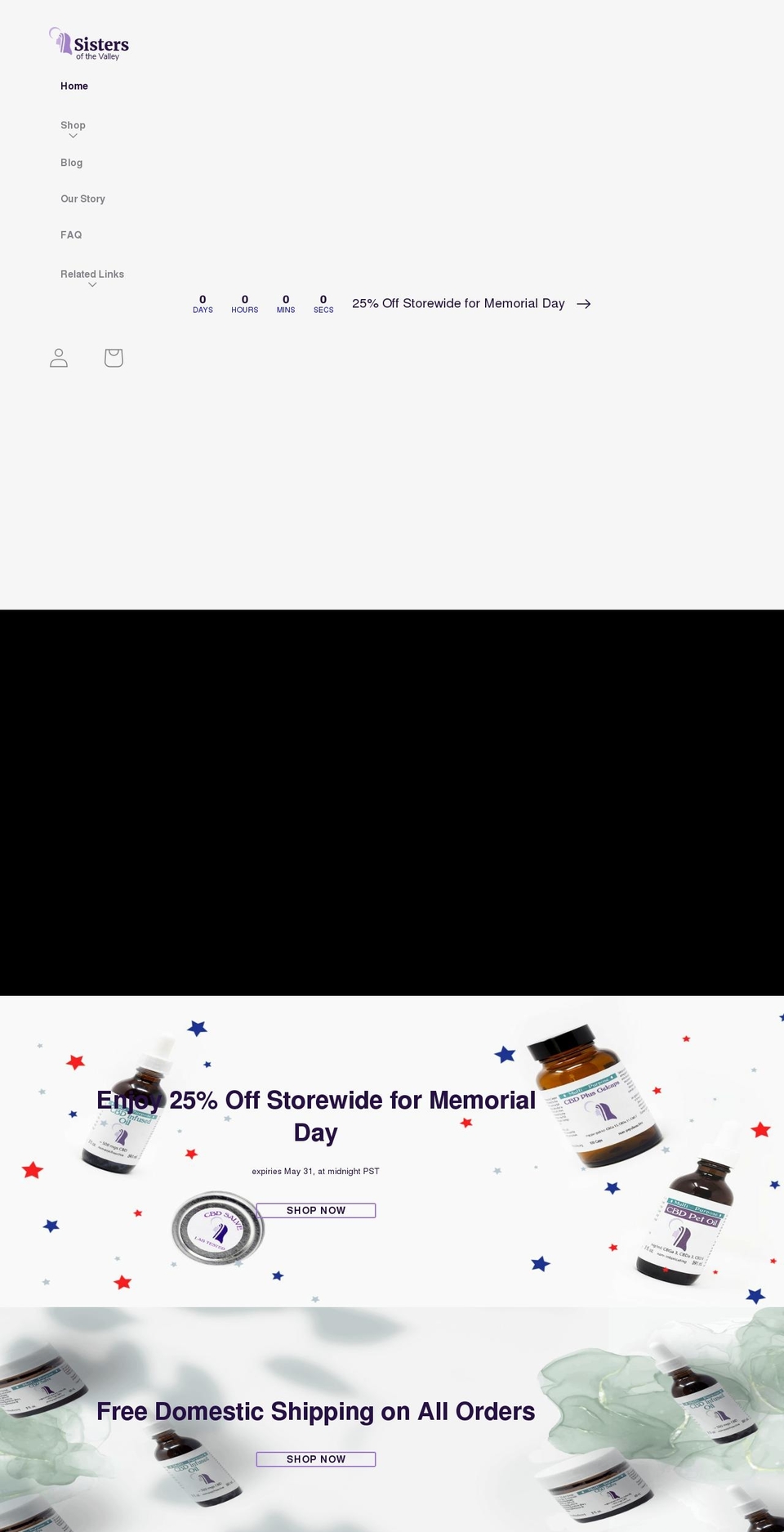 sistersofthevalley.org shopify website screenshot