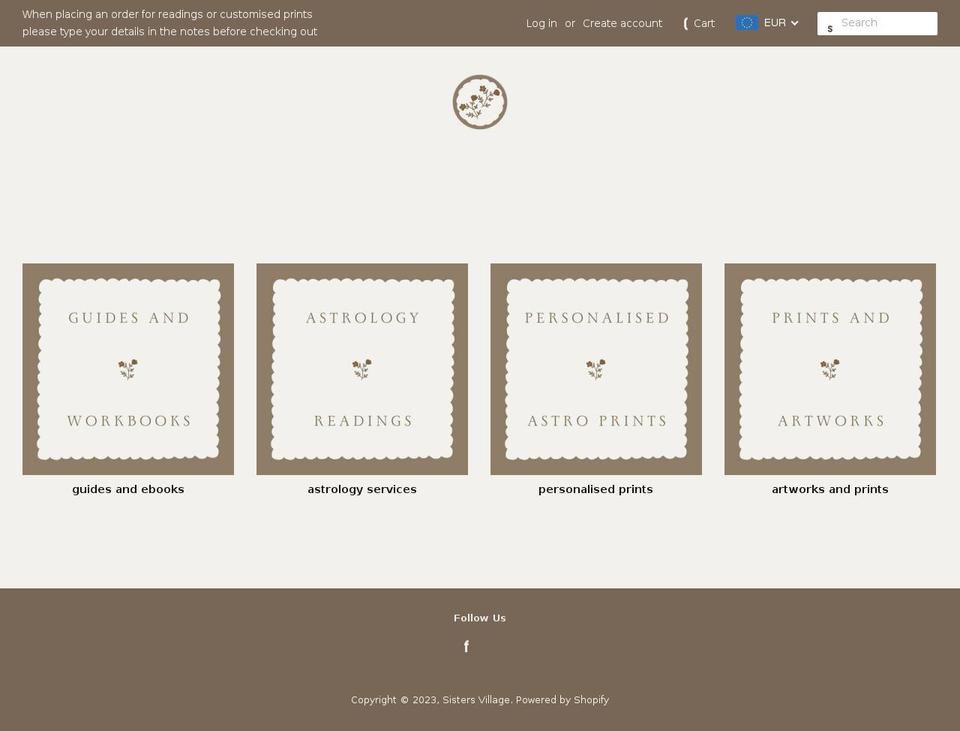 sistersvillagestore.com shopify website screenshot