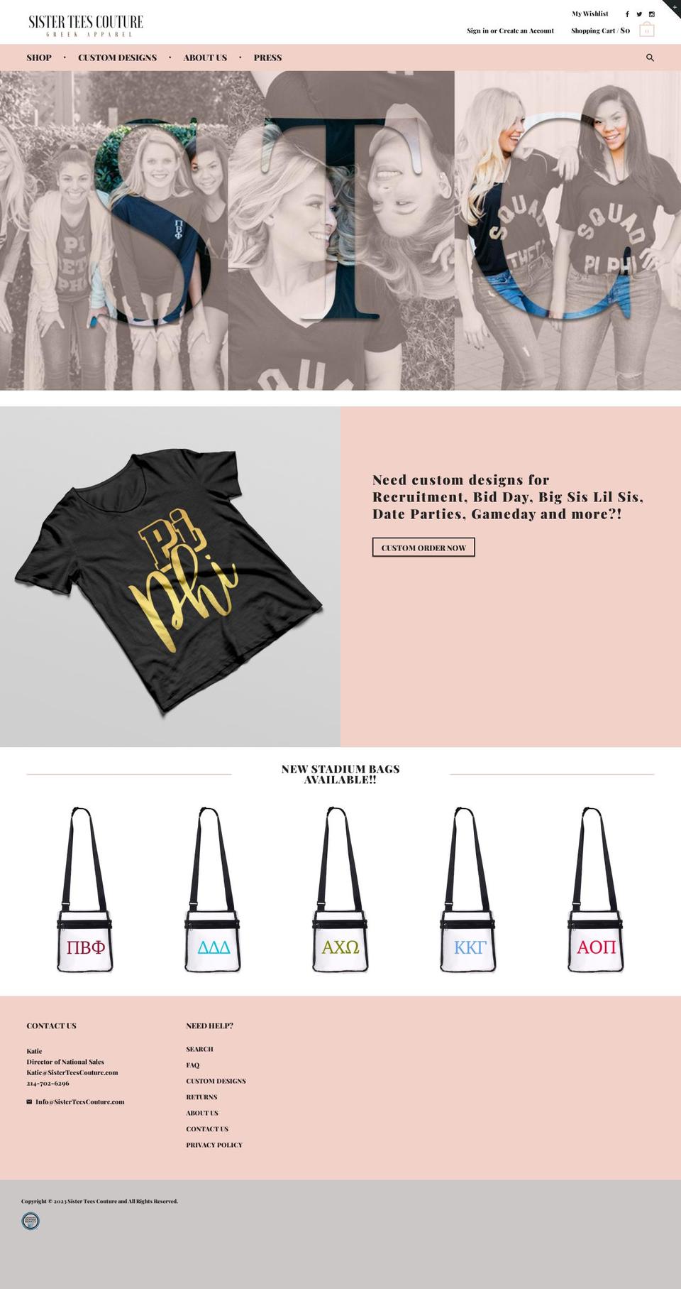 sisterteescouture.com — Shopify storefront screenshot
