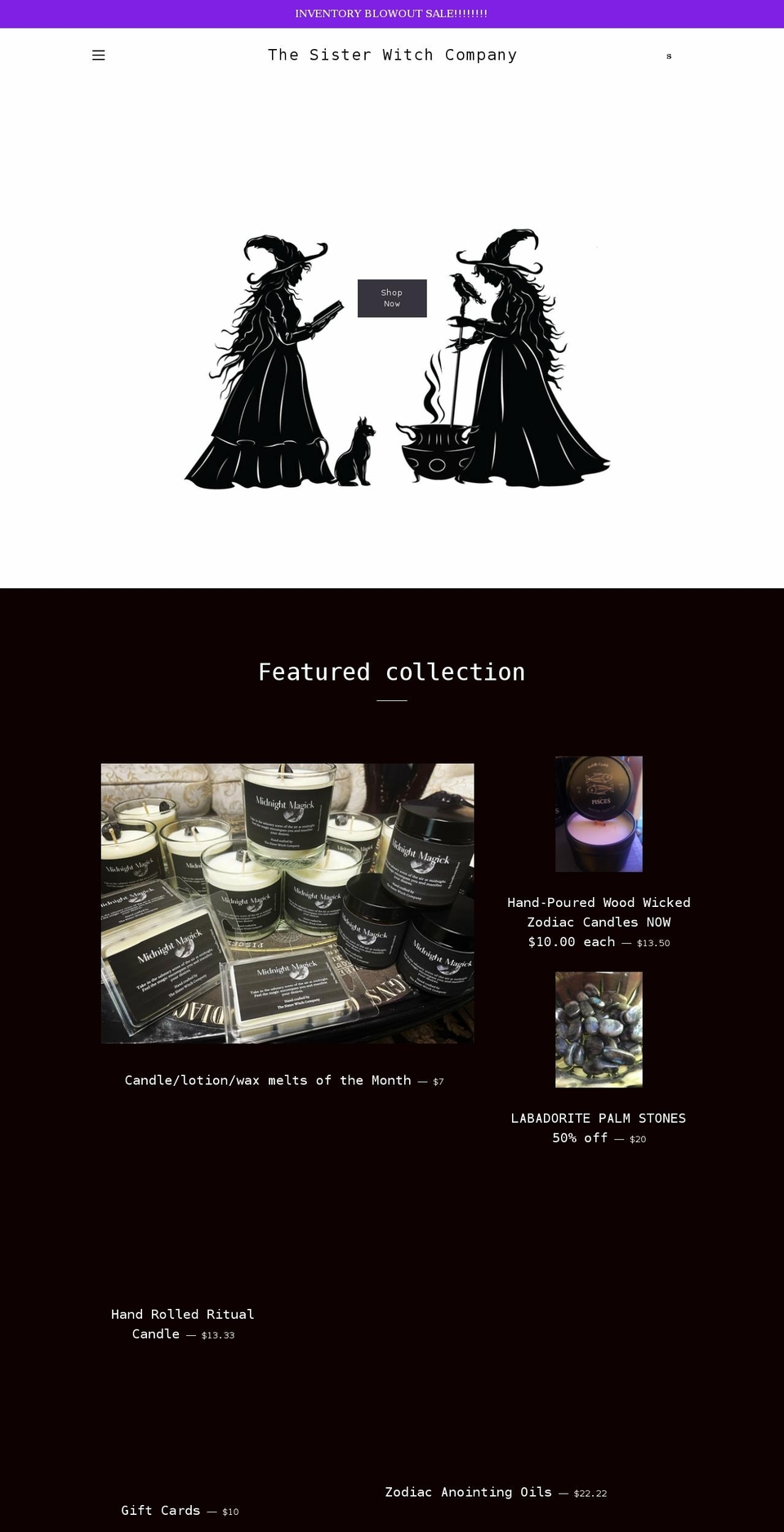 sisterwitchcompany.com shopify website screenshot