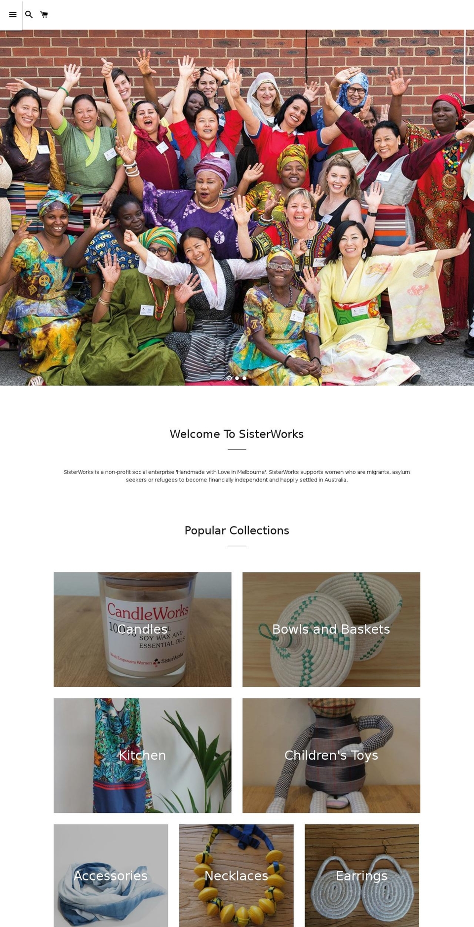 sisterworks.org shopify website screenshot