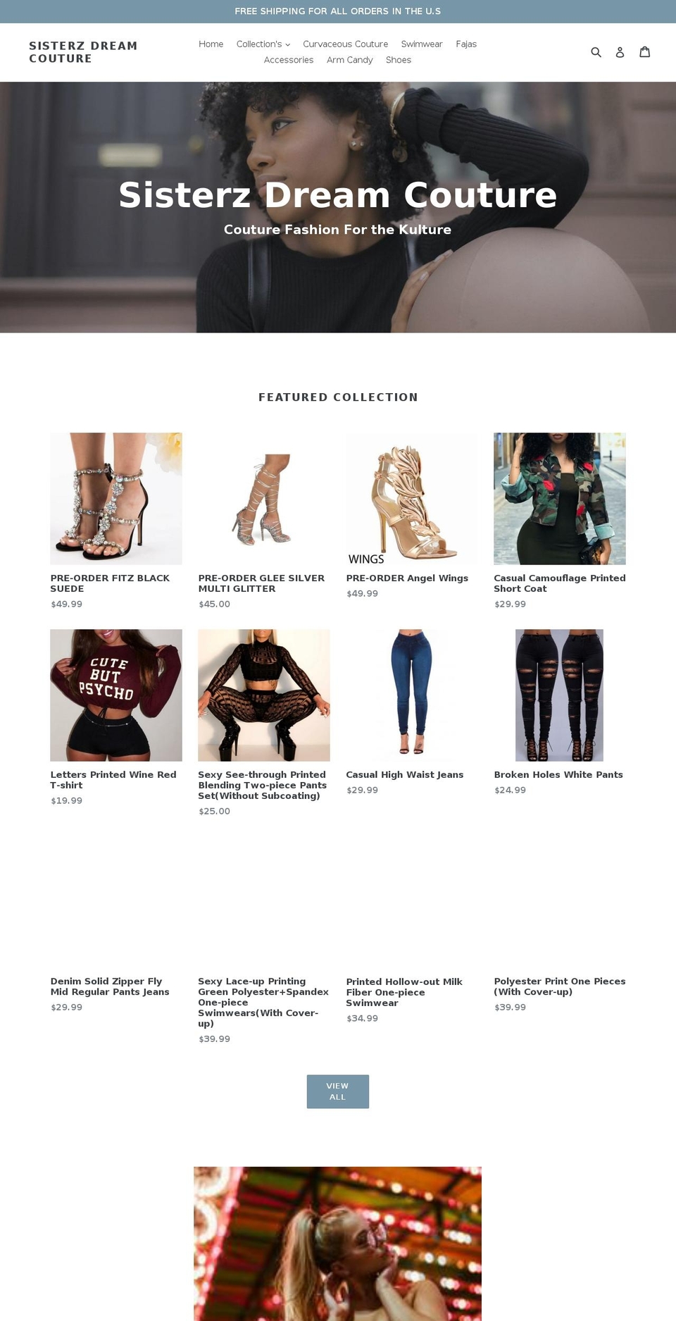 sisterzdreamcouture.com — Shopify storefront screenshot