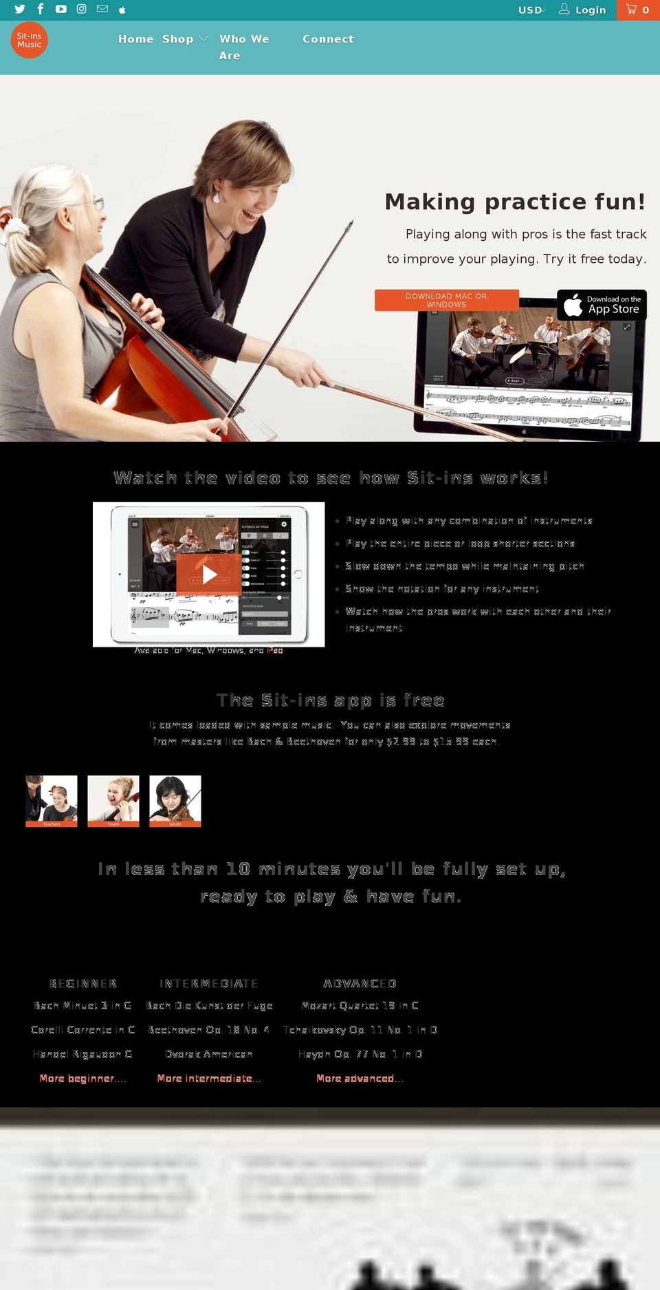 sitinsmusic.com shopify website screenshot