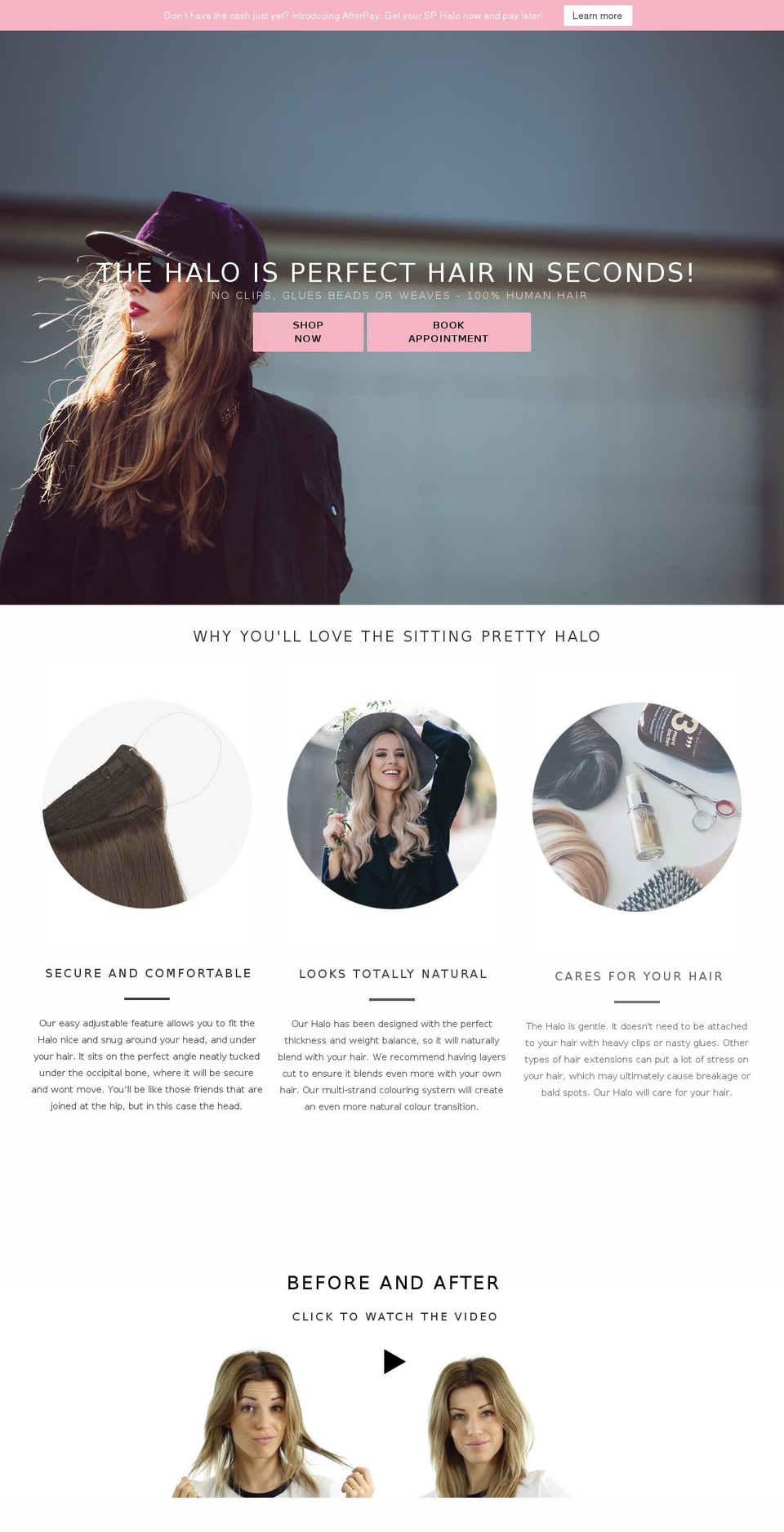 sittingprettyhalohair.com shopify website screenshot