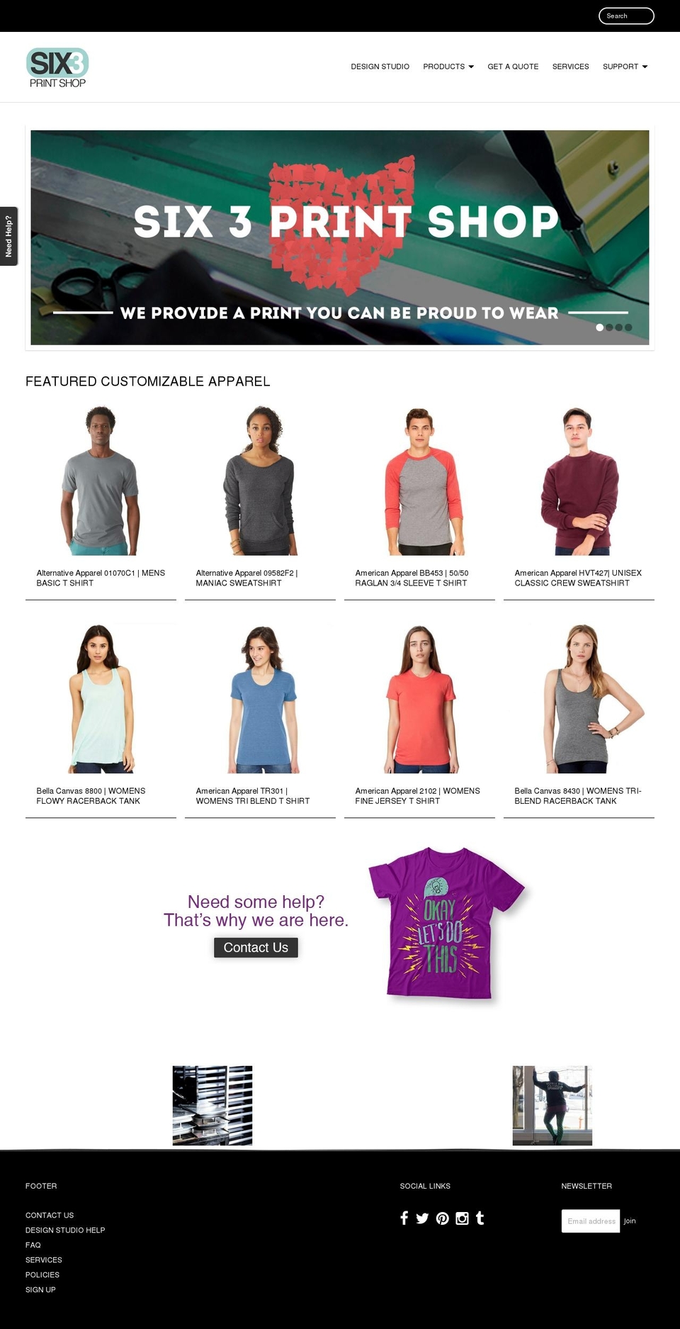 six3printshop.com shopify website screenshot
