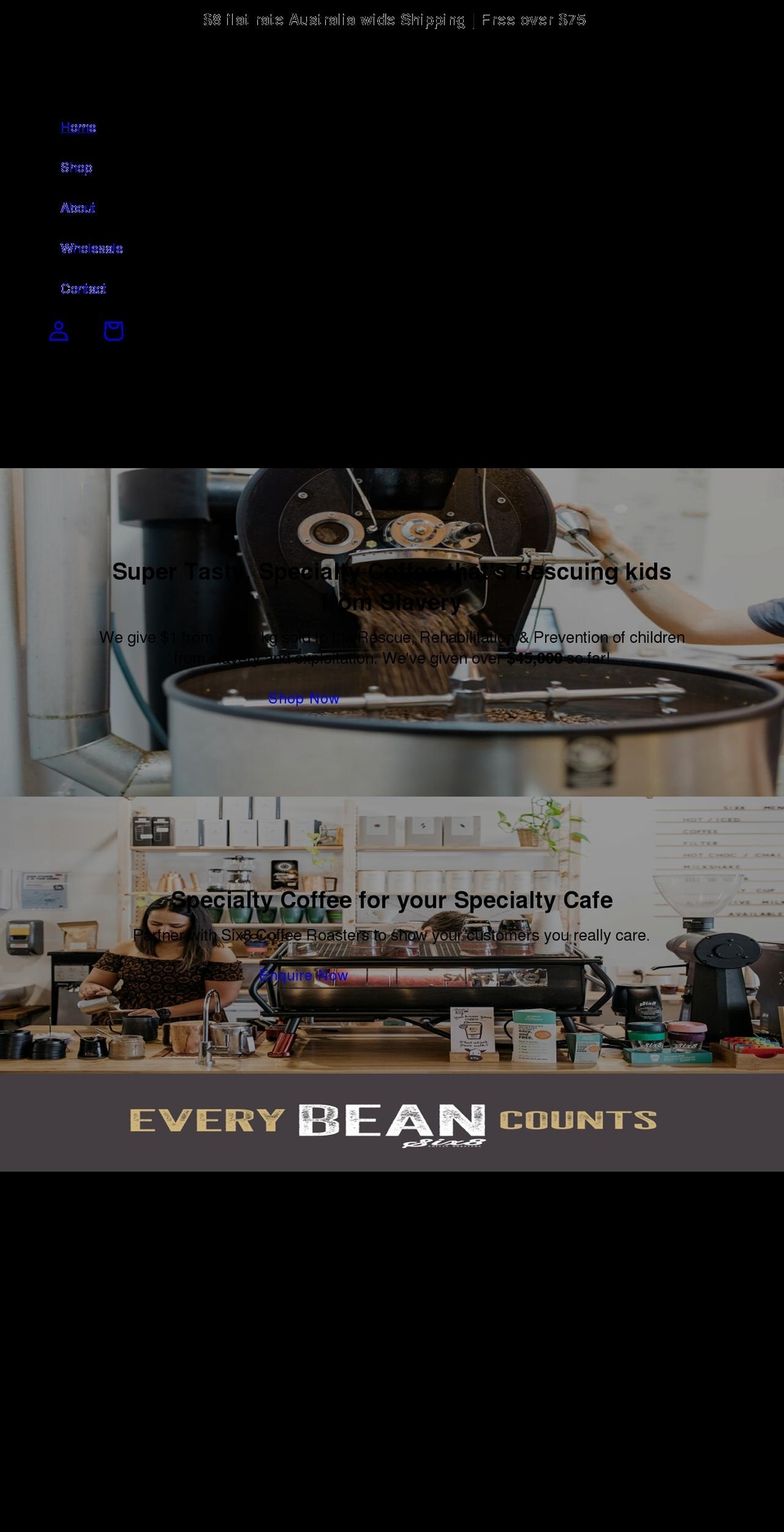 six8coffee.com shopify website screenshot