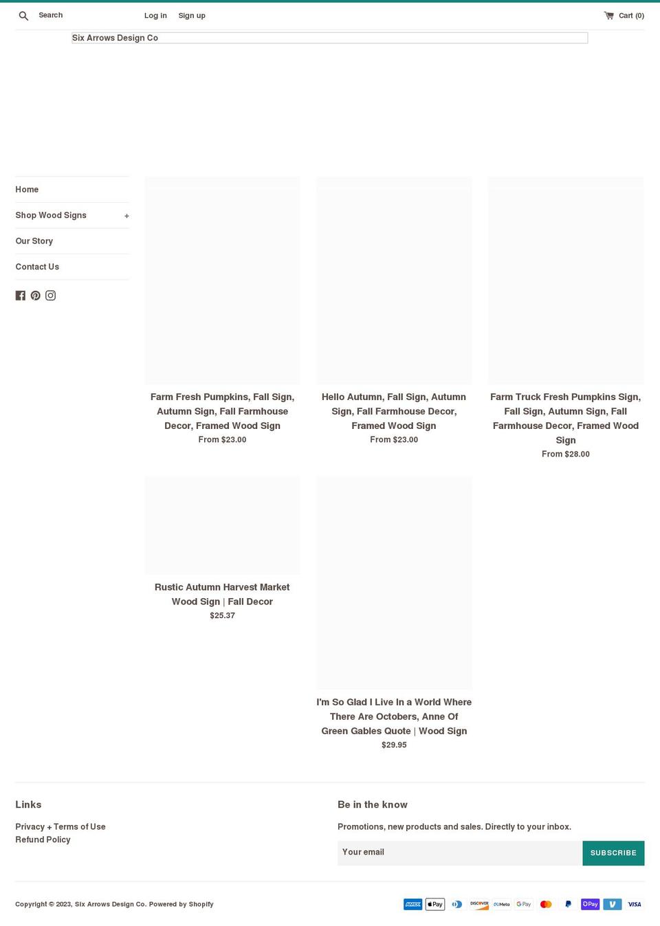sixarrowsdesignco.myshopify.com shopify website screenshot