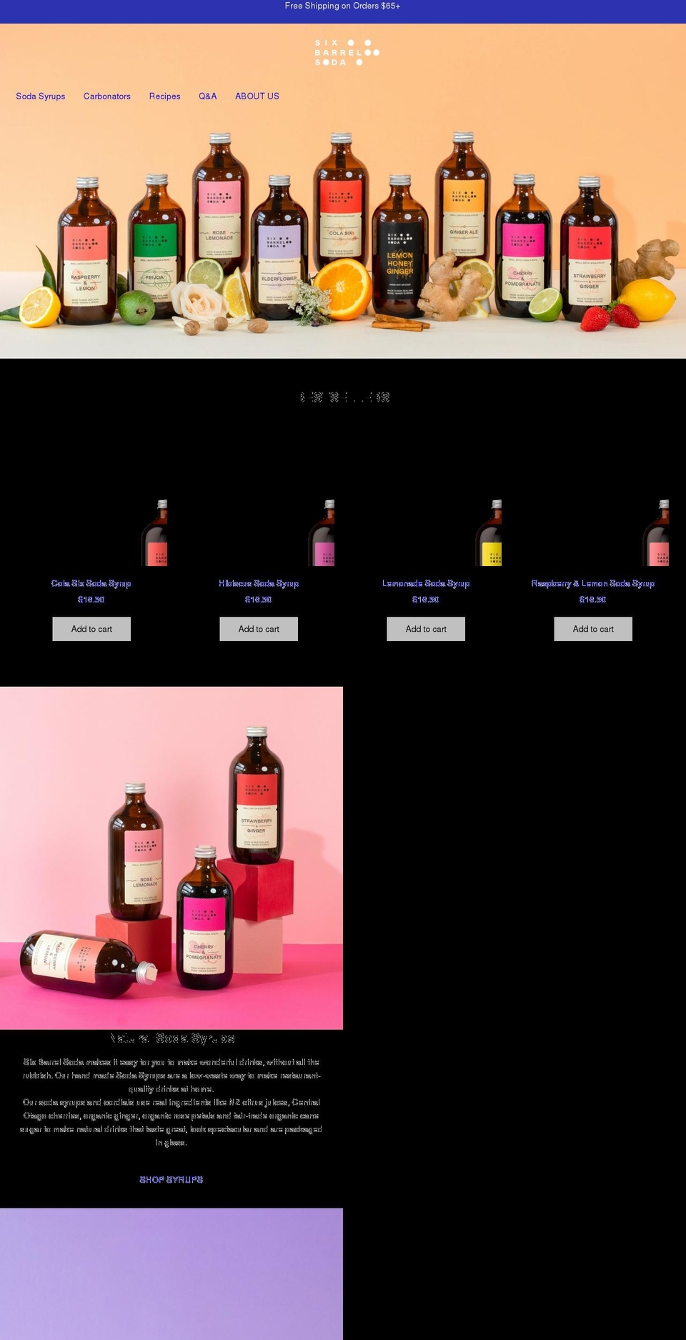 sixbarrelsoda.us shopify website screenshot