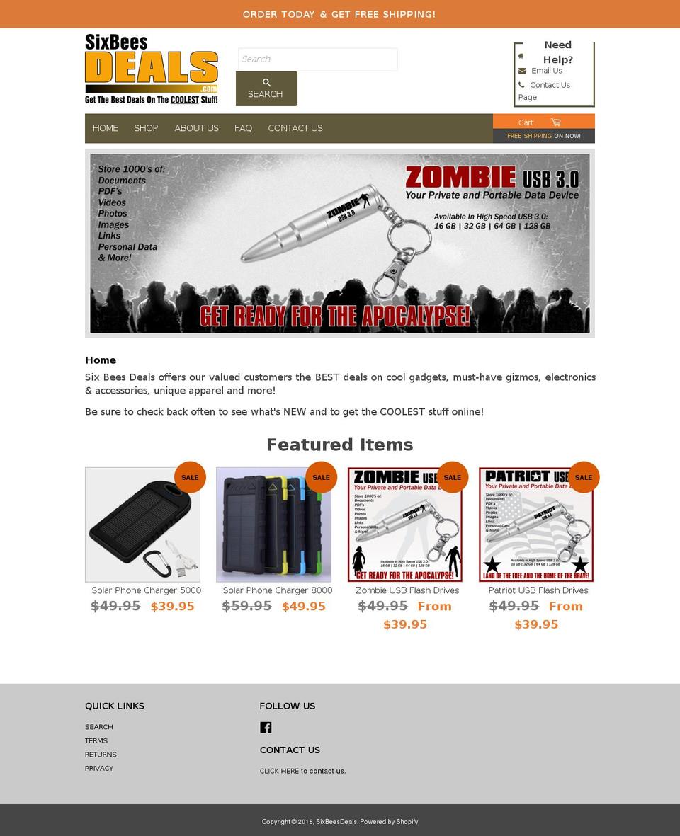 FINAL Shopify theme site example sixbeesdeals.com