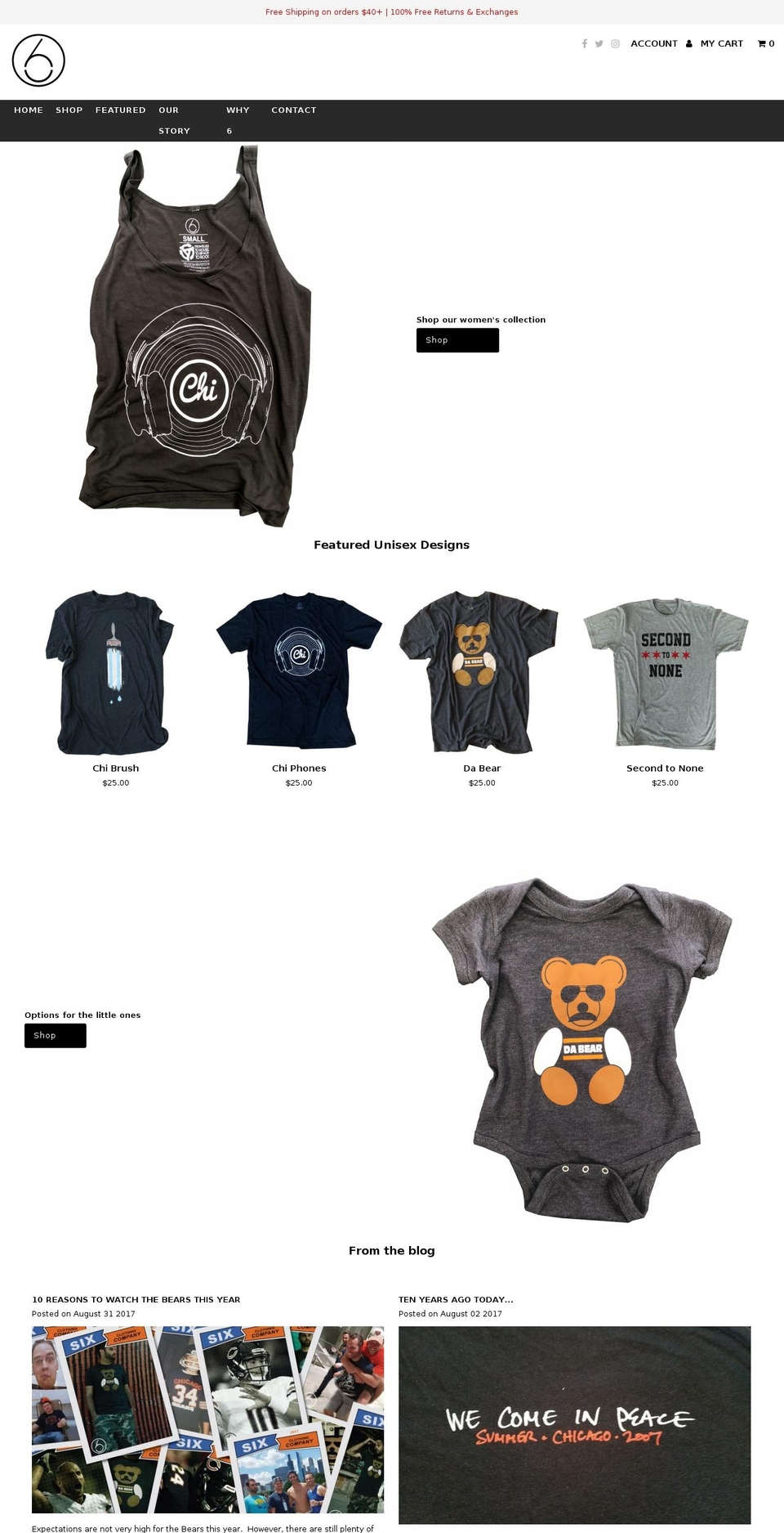 sixclothingco.com — Shopify storefront screenshot