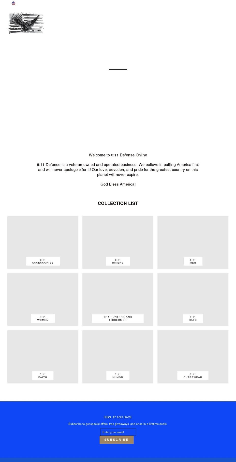 sixelevendefense.com shopify website screenshot