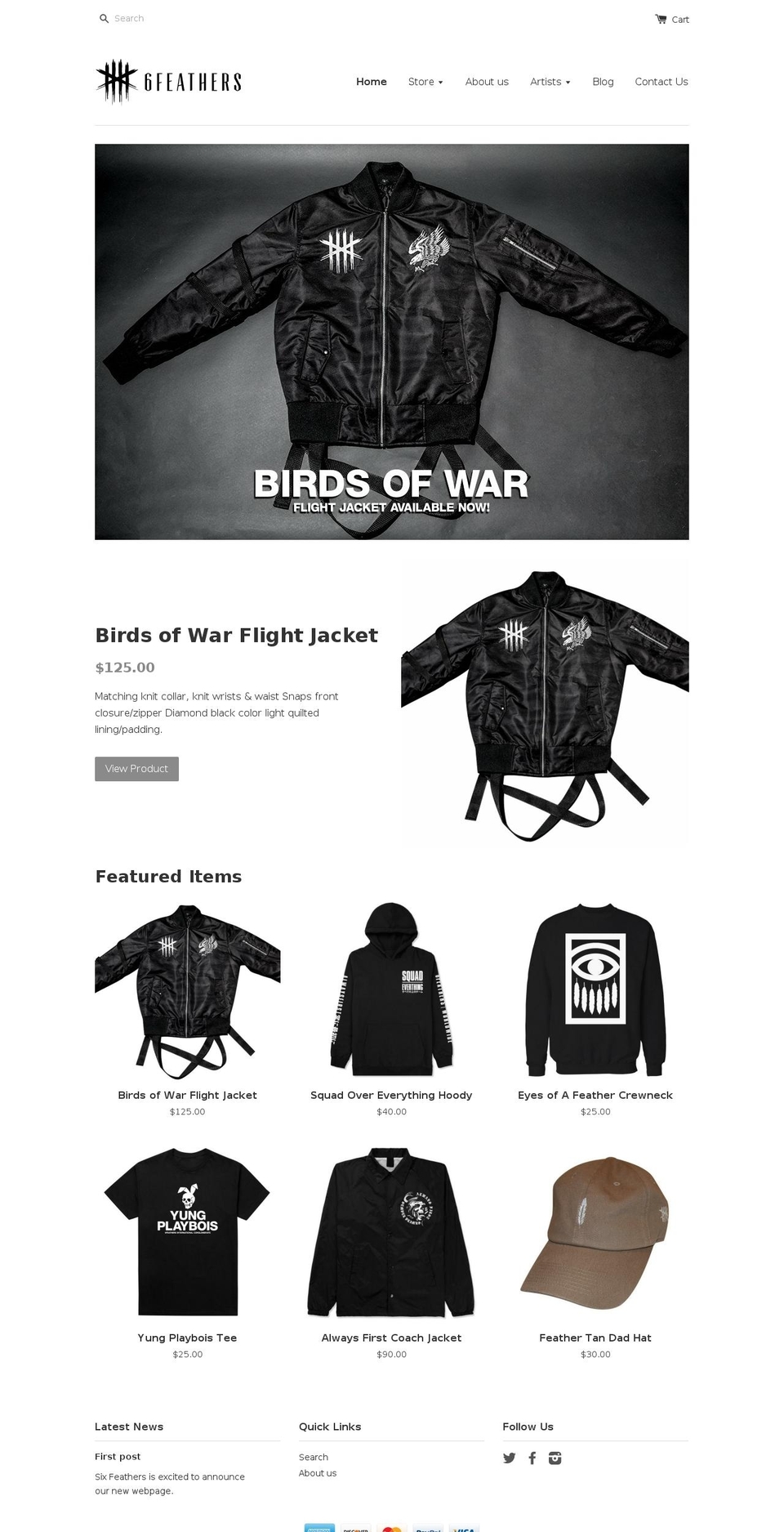 sixfeathers.com shopify website screenshot