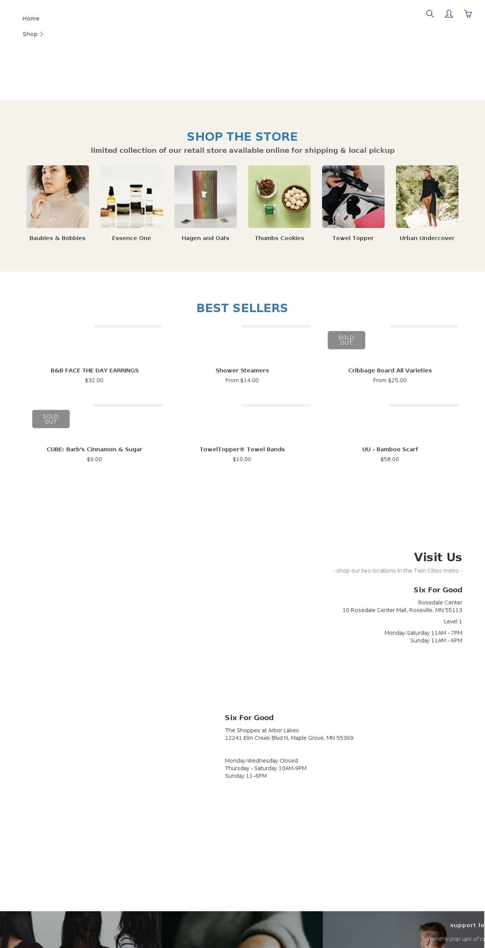 sixforgood.com shopify website screenshot