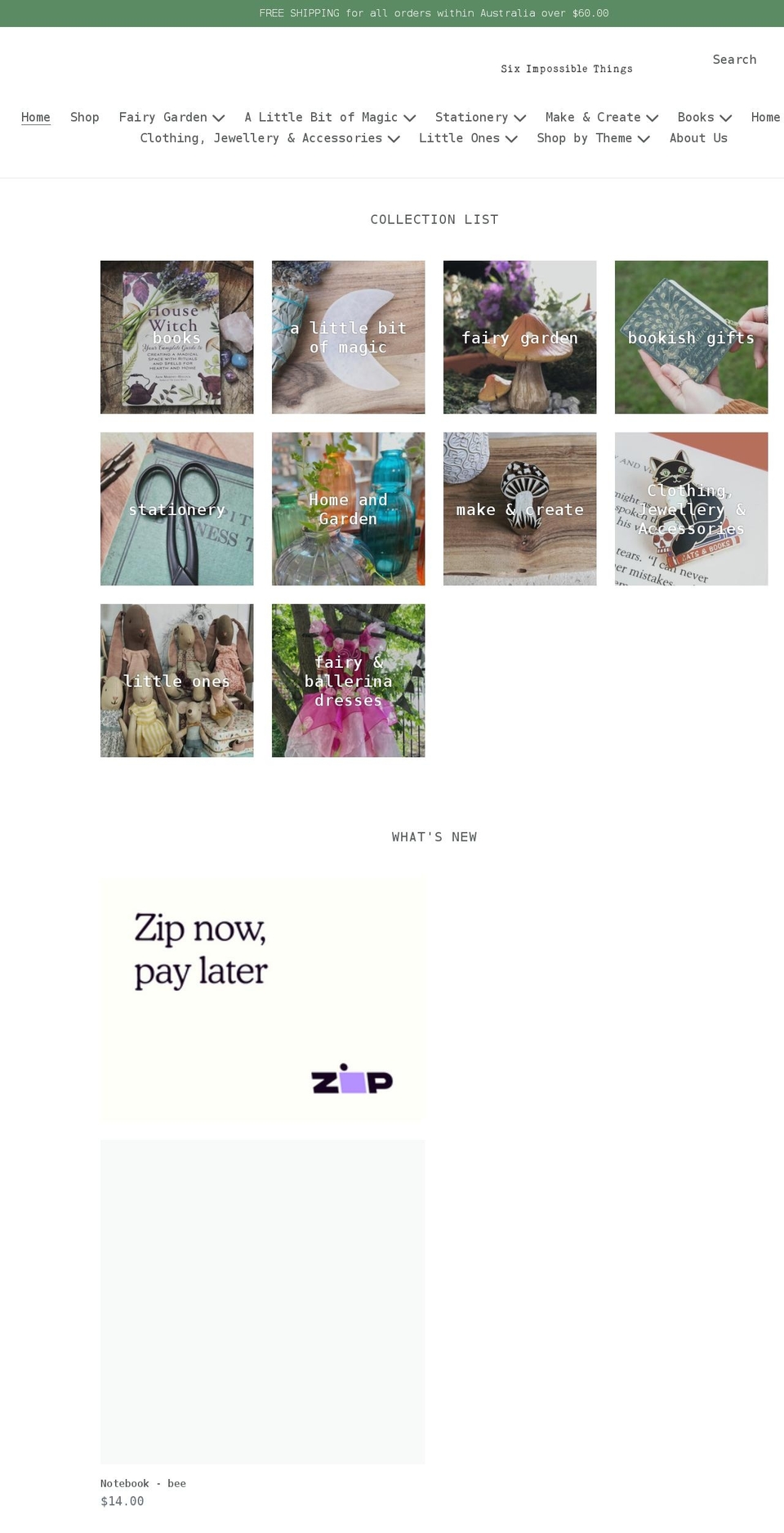 siximpossiblethings.com.au shopify website screenshot