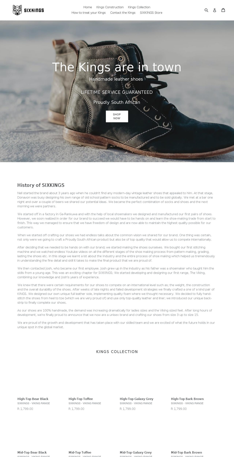 sixkingsbrand.com — Shopify storefront screenshot