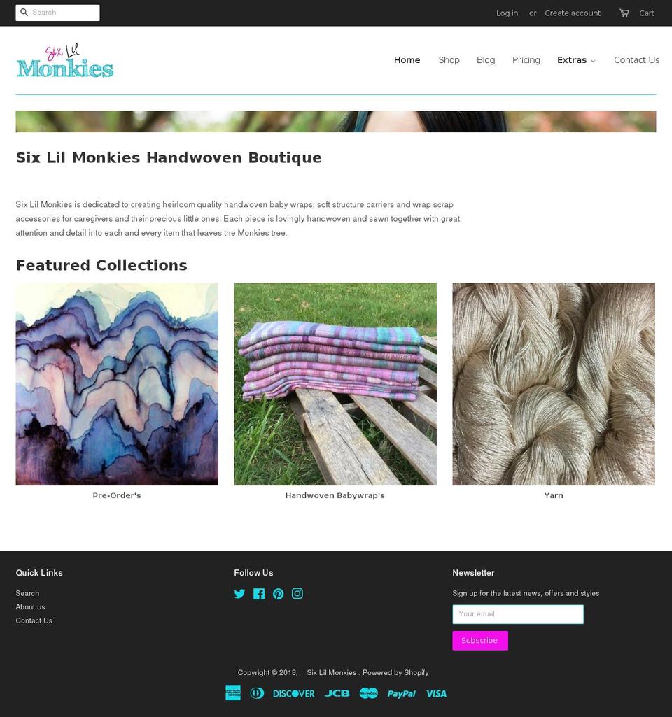 sixlilmonkies.com — Shopify storefront screenshot