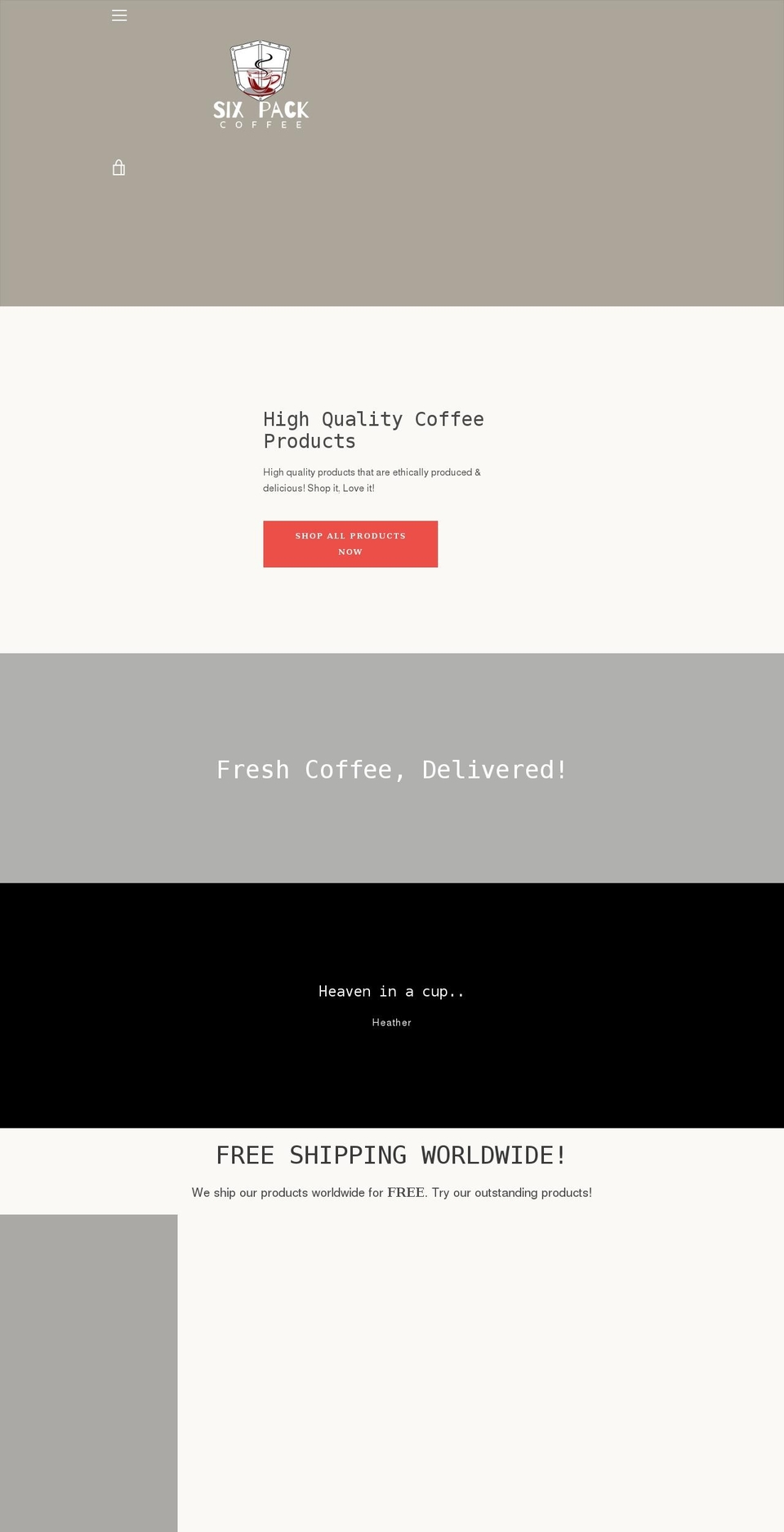 sixpackcoffee.com shopify website screenshot