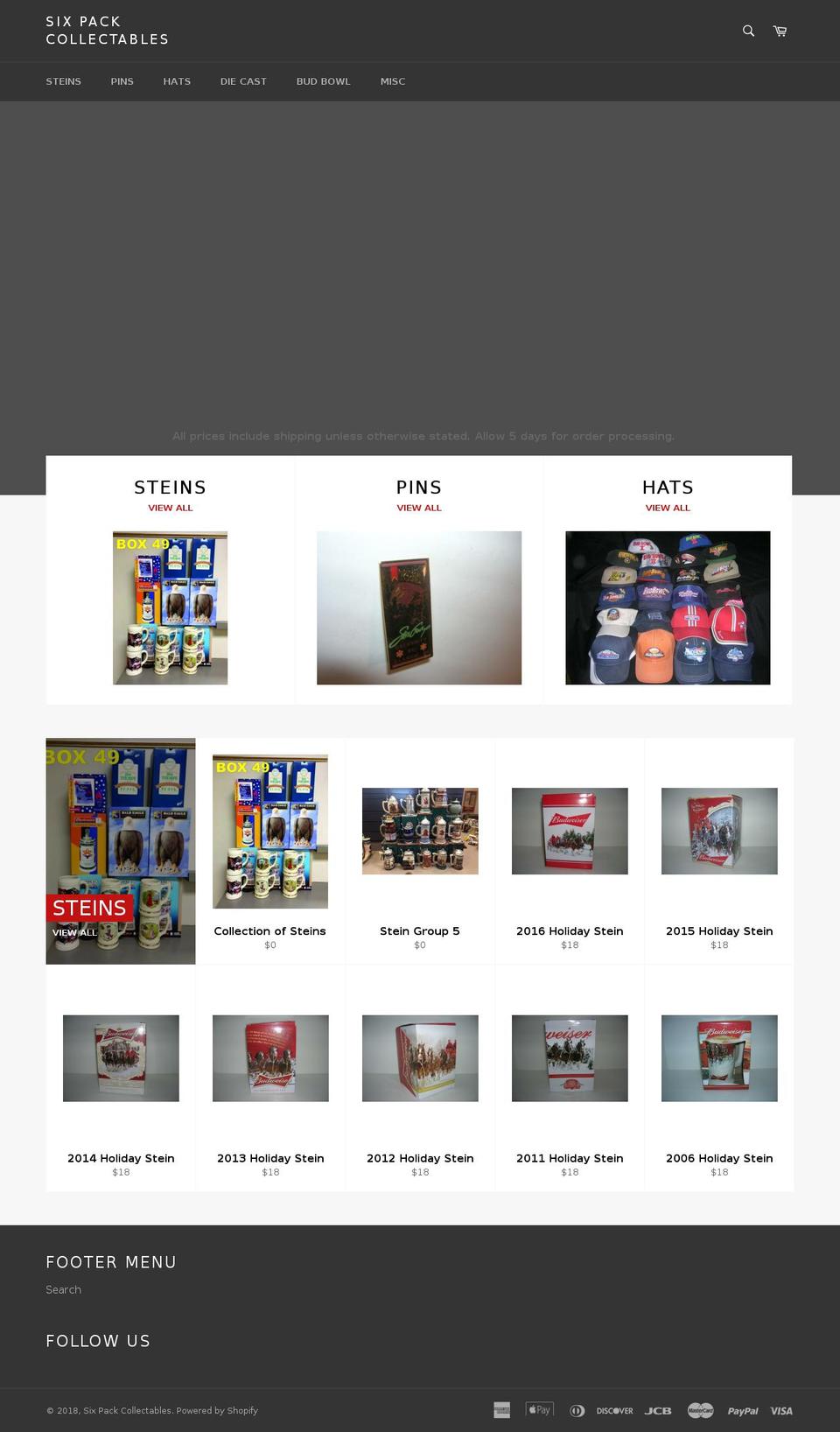 sixpackcollectables.com — Shopify storefront screenshot