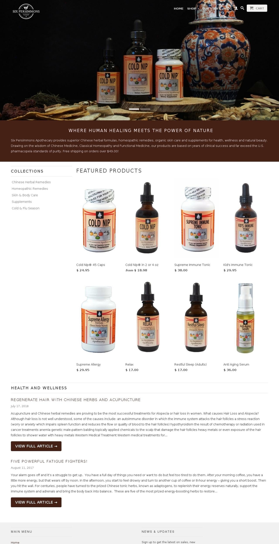 sixpersimmonsapothecary.com shopify website screenshot