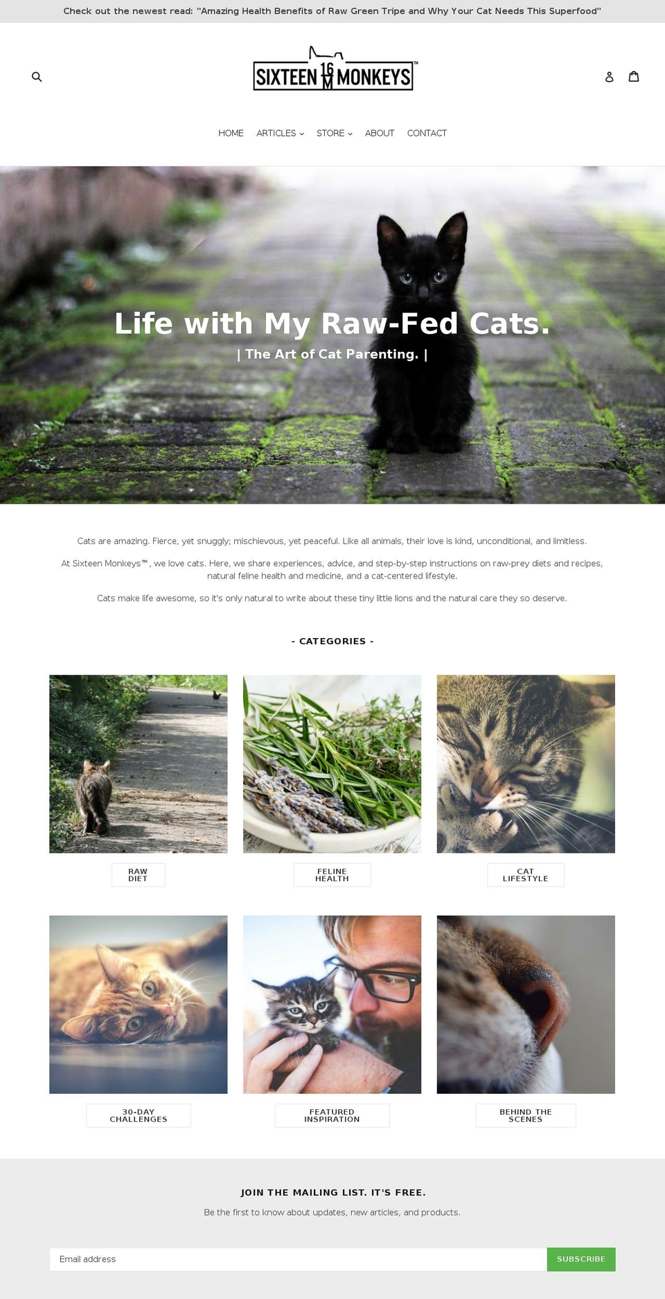 sixteenmonkeys.com shopify website screenshot