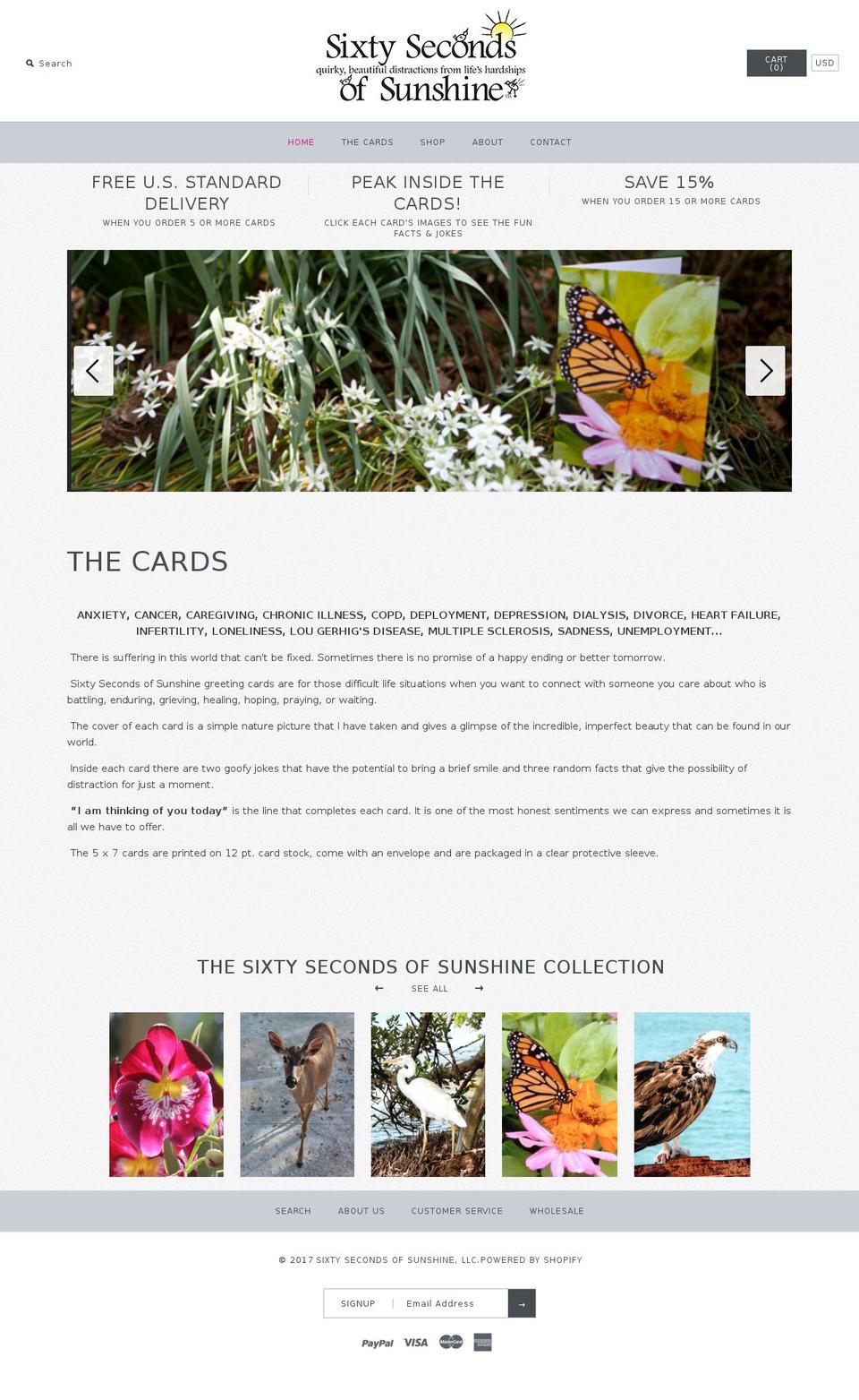 sixtysecondsofsunshine.com shopify website screenshot