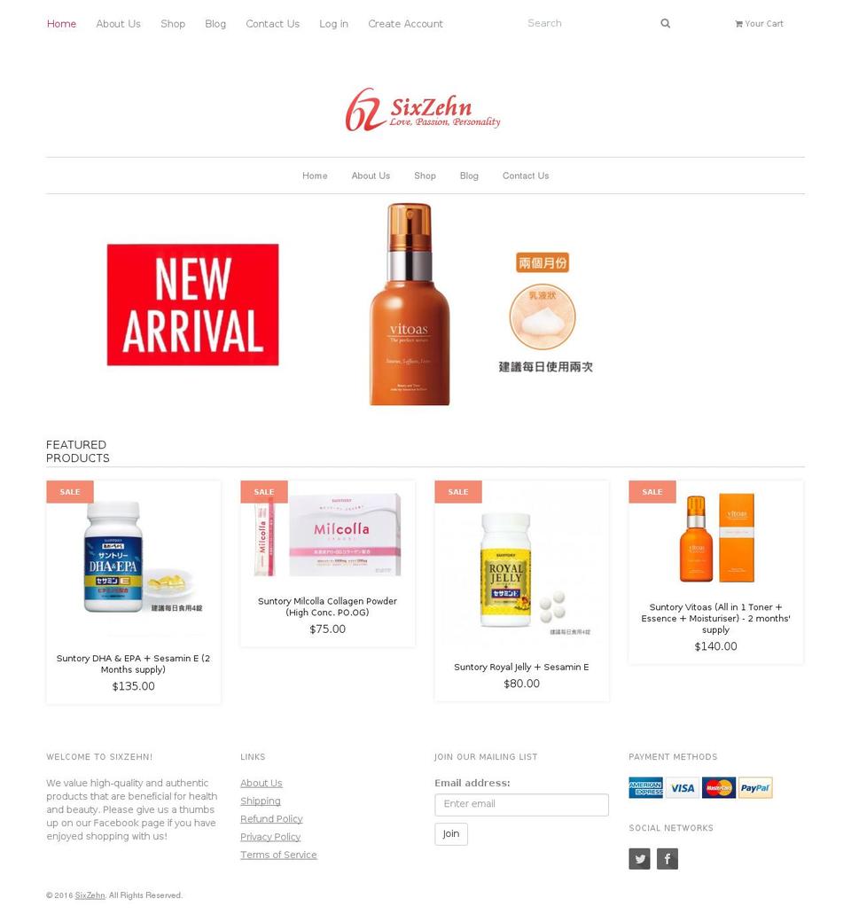 sixzehn.com shopify website screenshot