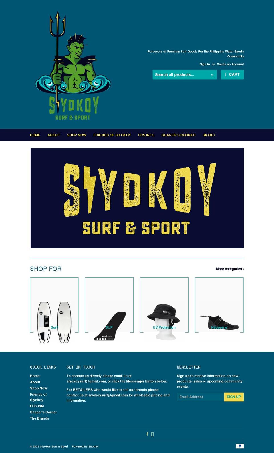 siyokoysurfandsport.com shopify website screenshot