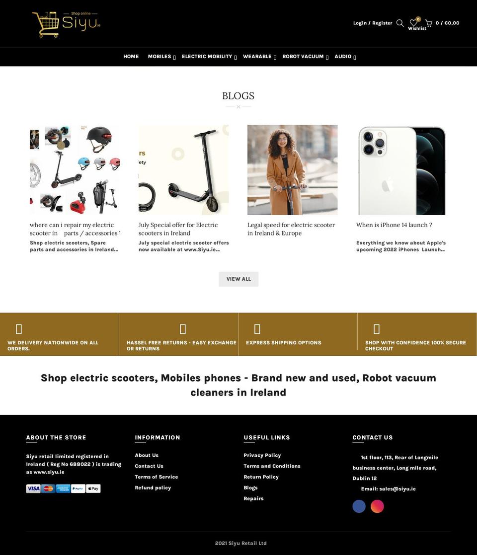 siyu.ie shopify website screenshot