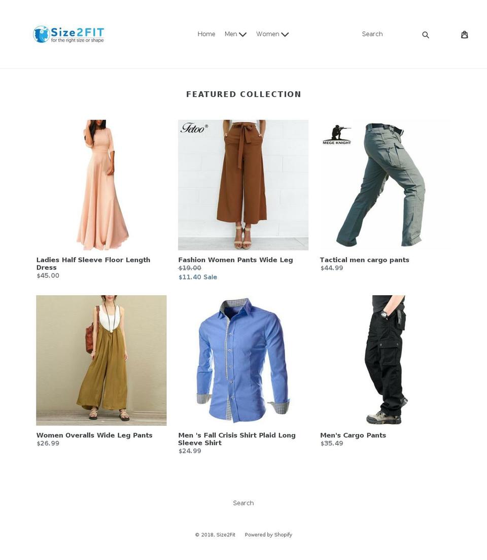 size2fit.com shopify website screenshot