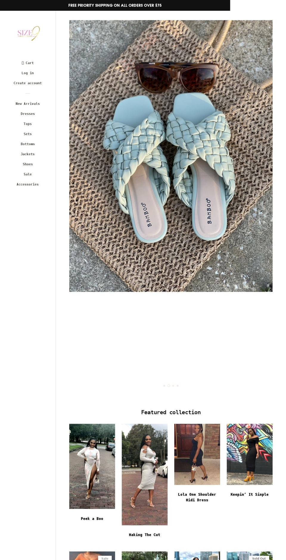 size9boutique.com — Shopify storefront screenshot