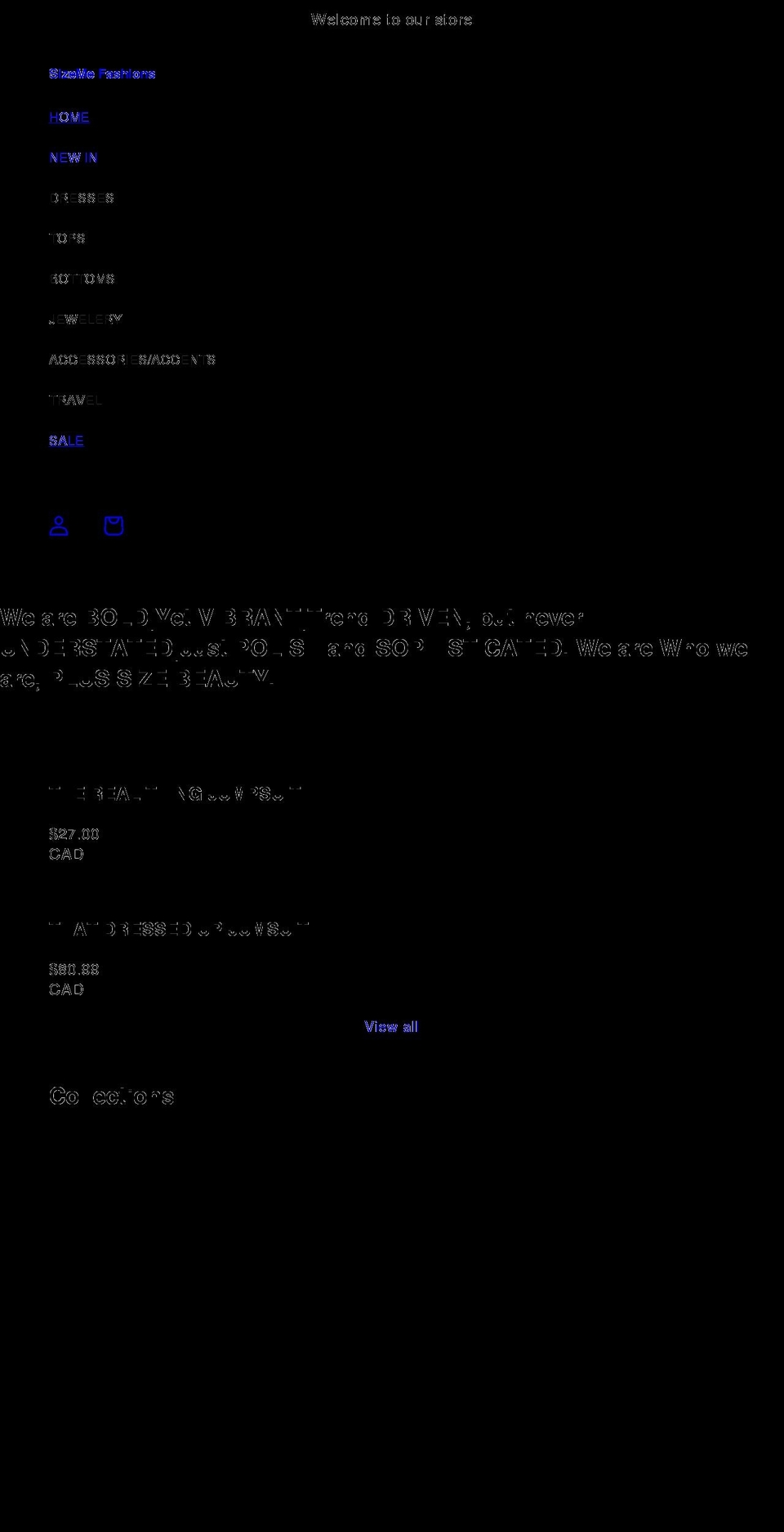 sizemefashions.com shopify website screenshot