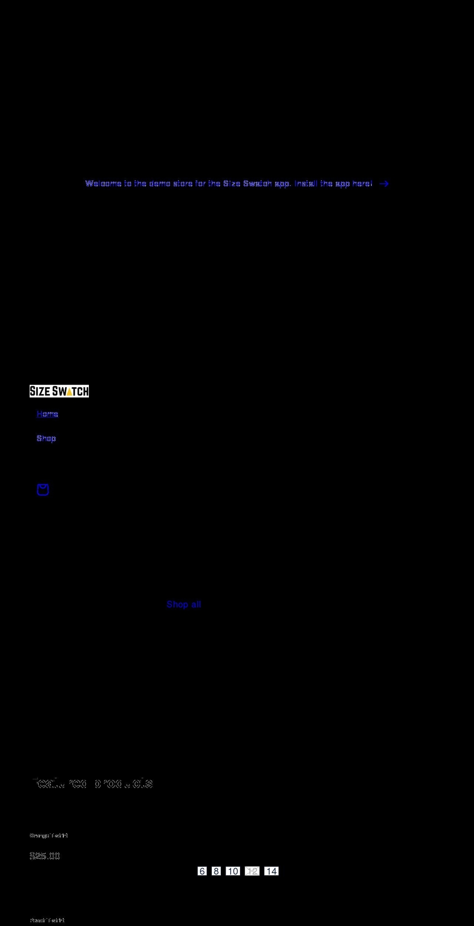 sizeswatch.myshopify.com shopify website screenshot