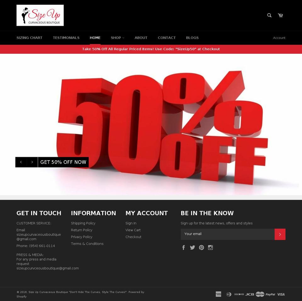 sizeupboutique.com — Shopify storefront screenshot