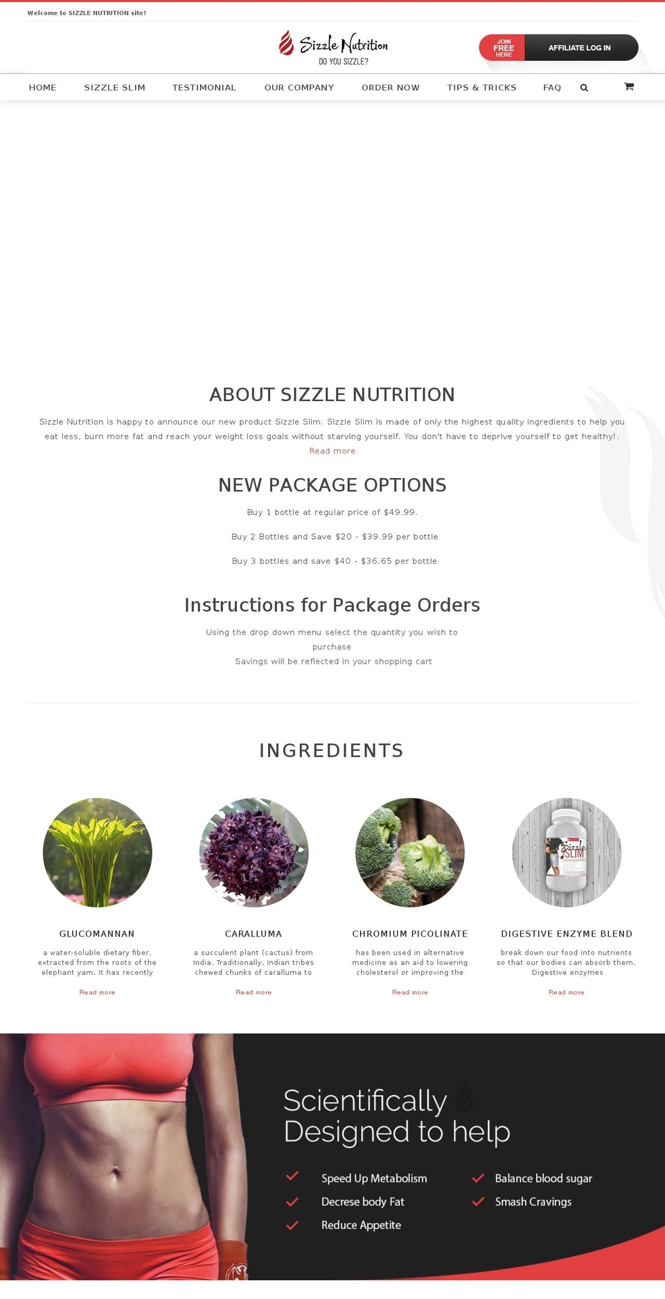 sizzleslim.rocks shopify website screenshot